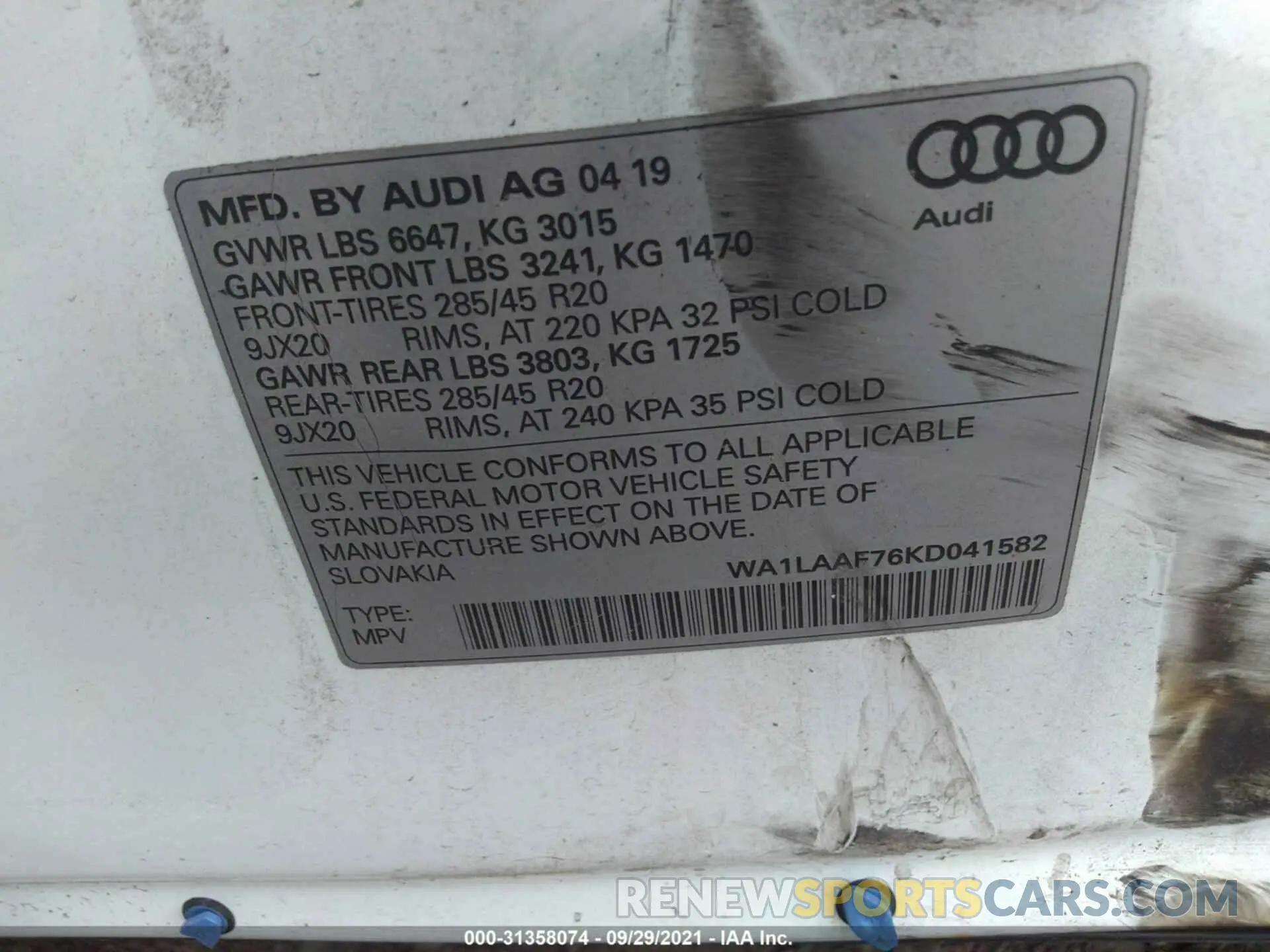 9 Фотография поврежденного автомобиля WA1LAAF76KD041582 AUDI Q7 2019