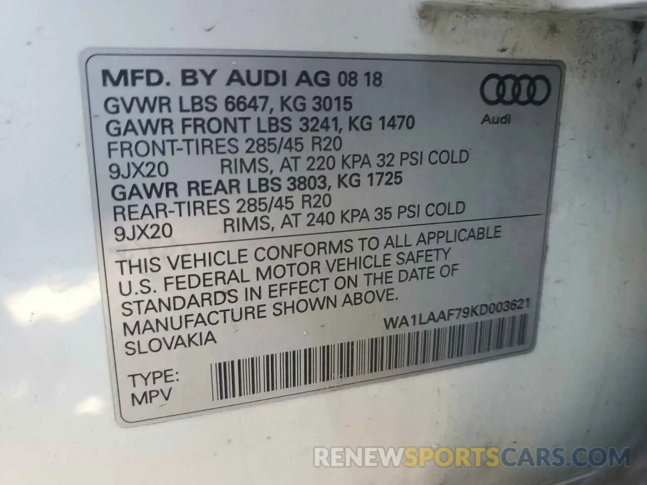 14 Photograph of a damaged car WA1LAAF79KD003621 AUDI Q7 2019