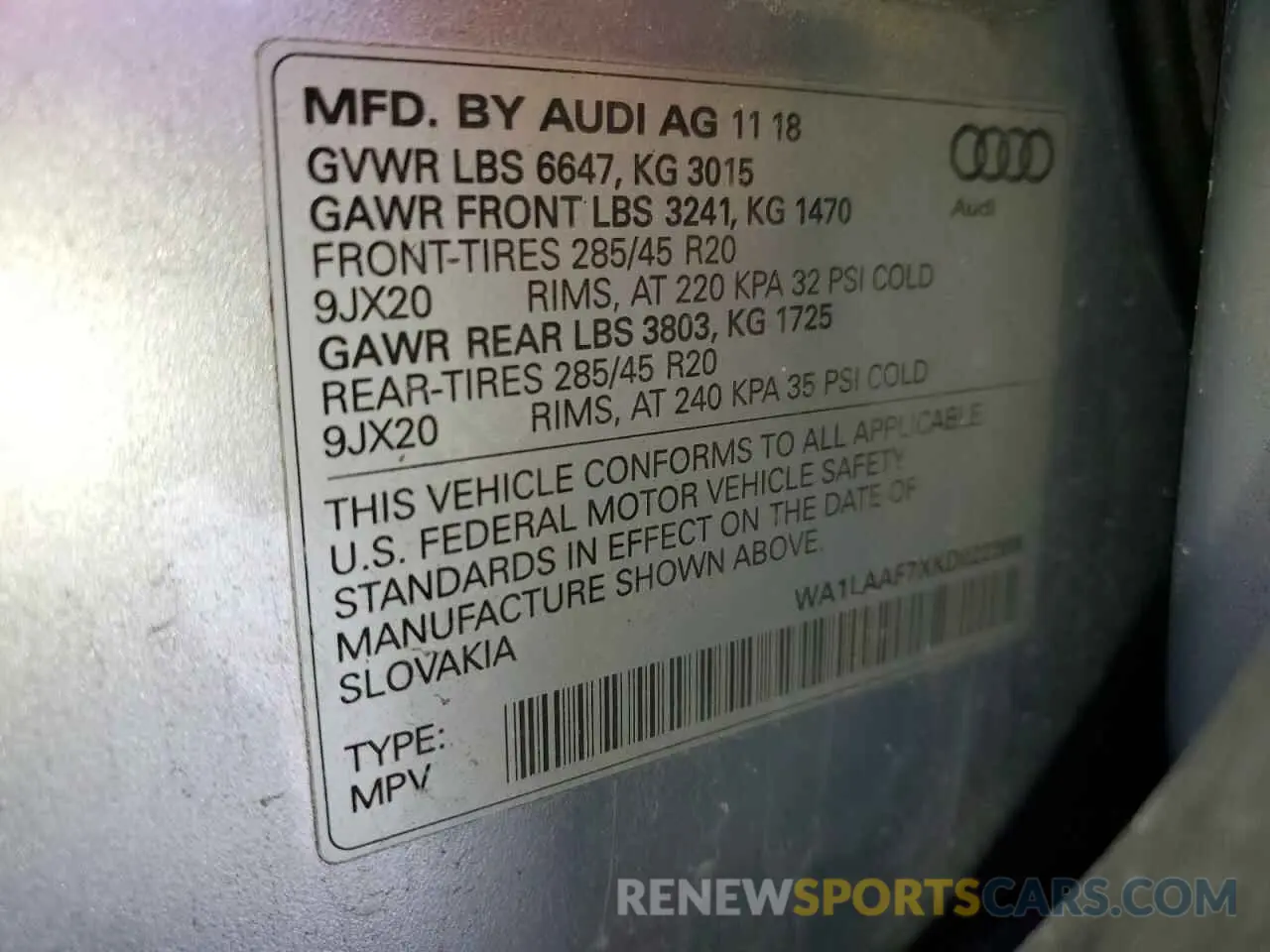 13 Photograph of a damaged car WA1LAAF7XKD022369 AUDI Q7 2019