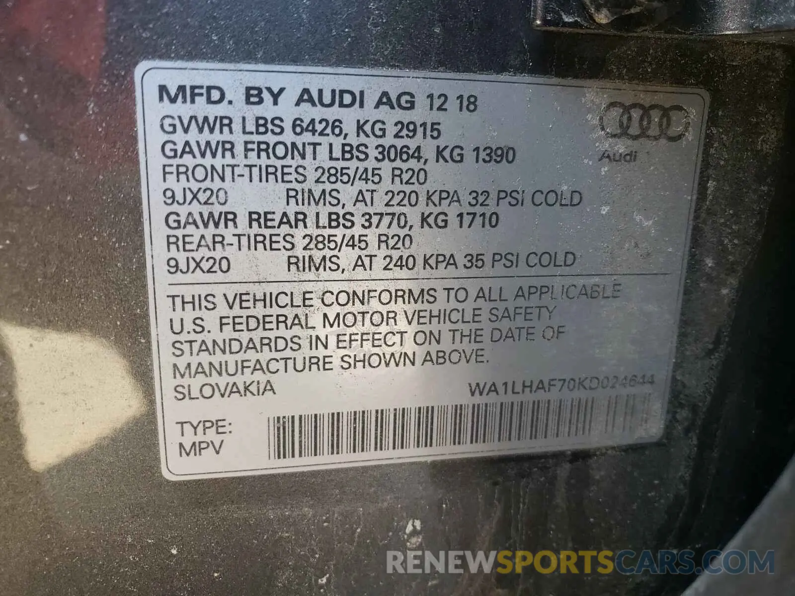 10 Photograph of a damaged car WA1LHAF70KD024644 AUDI Q7 2019