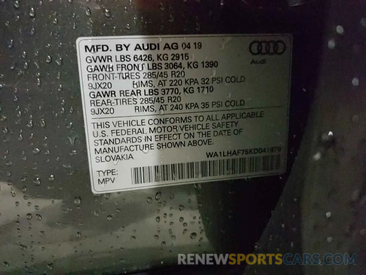10 Фотография поврежденного автомобиля WA1LHAF75KD041679 AUDI Q7 2019