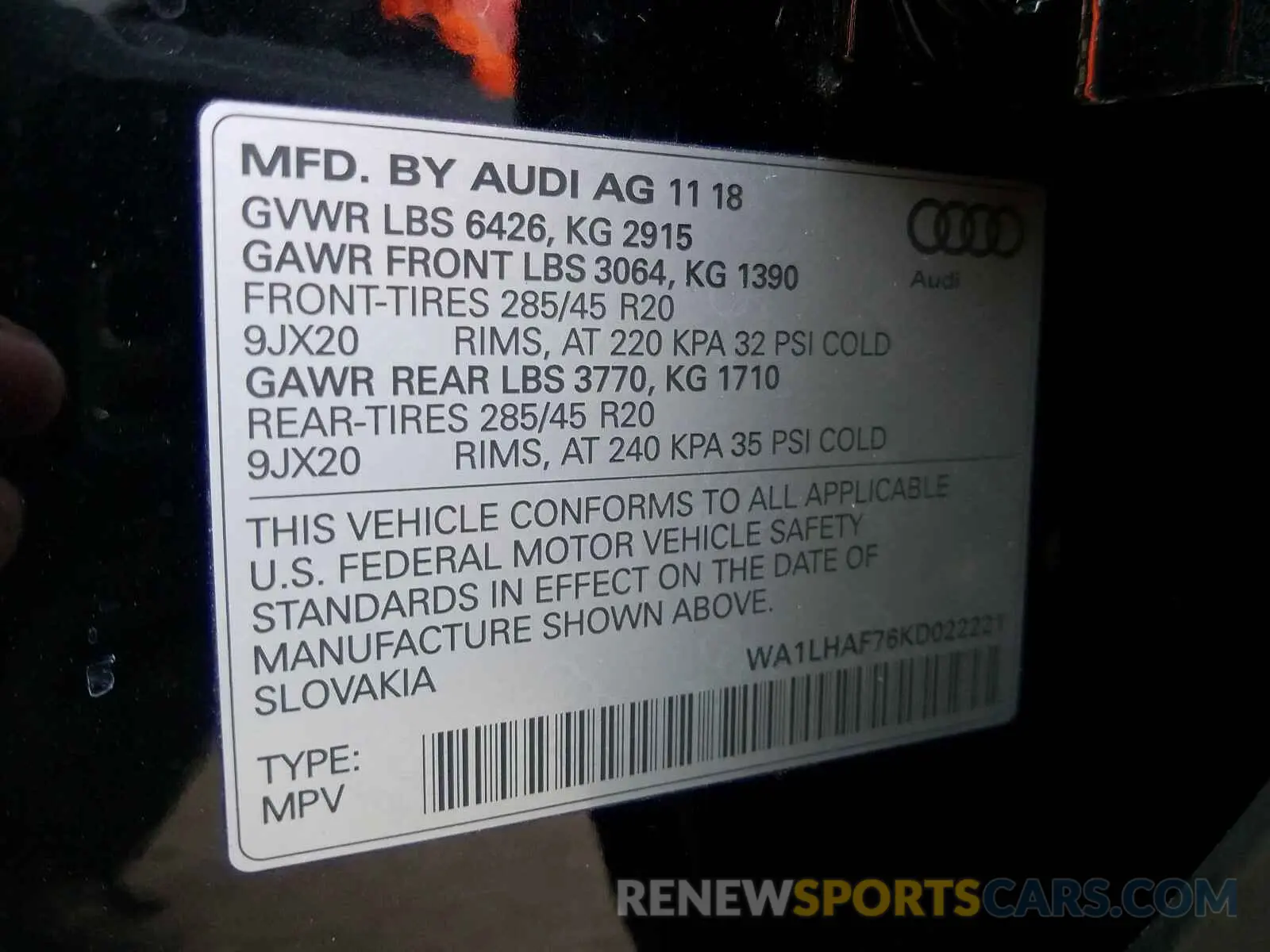 10 Photograph of a damaged car WA1LHAF76KD022221 AUDI Q7 2019