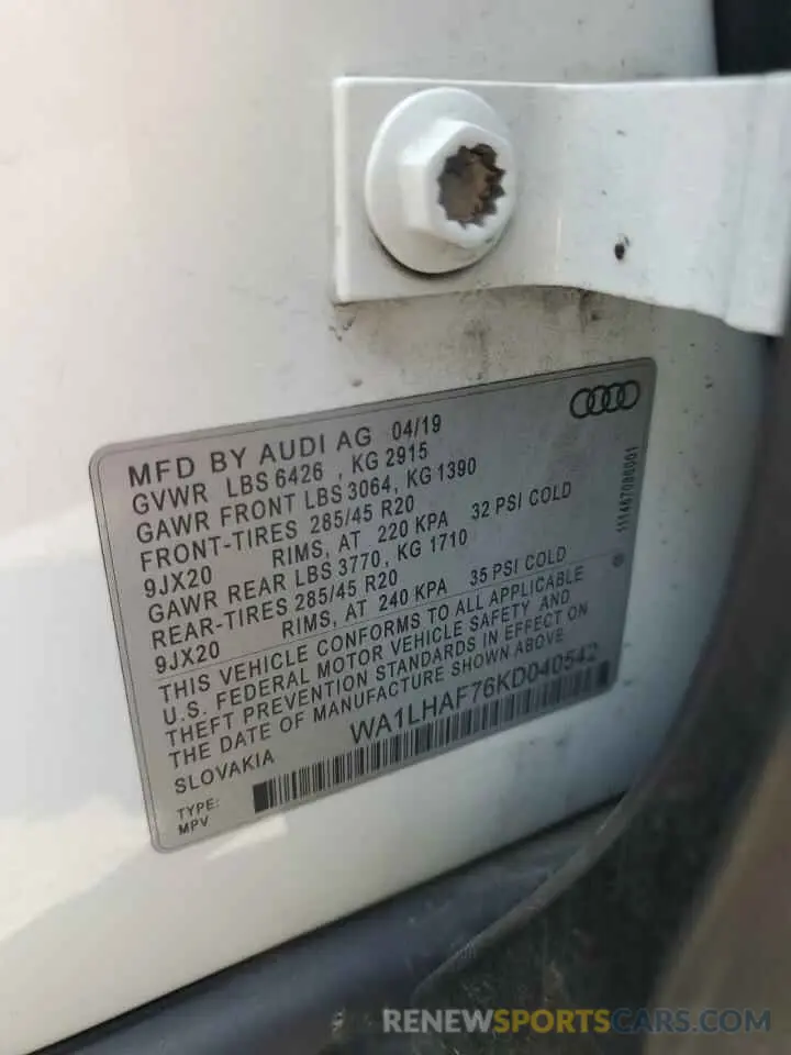 14 Photograph of a damaged car WA1LHAF76KD040542 AUDI Q7 2019