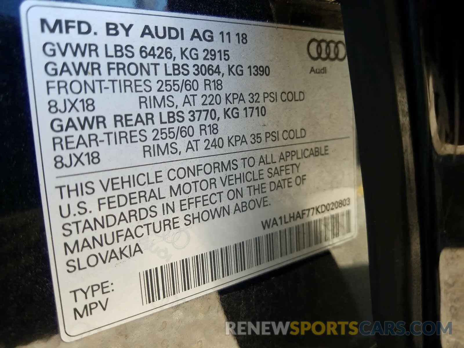 10 Photograph of a damaged car WA1LHAF77KD020803 AUDI Q7 2019