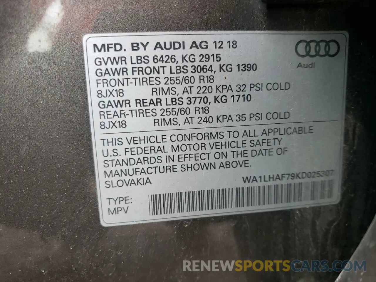 10 Фотография поврежденного автомобиля WA1LHAF79KD025307 AUDI Q7 2019