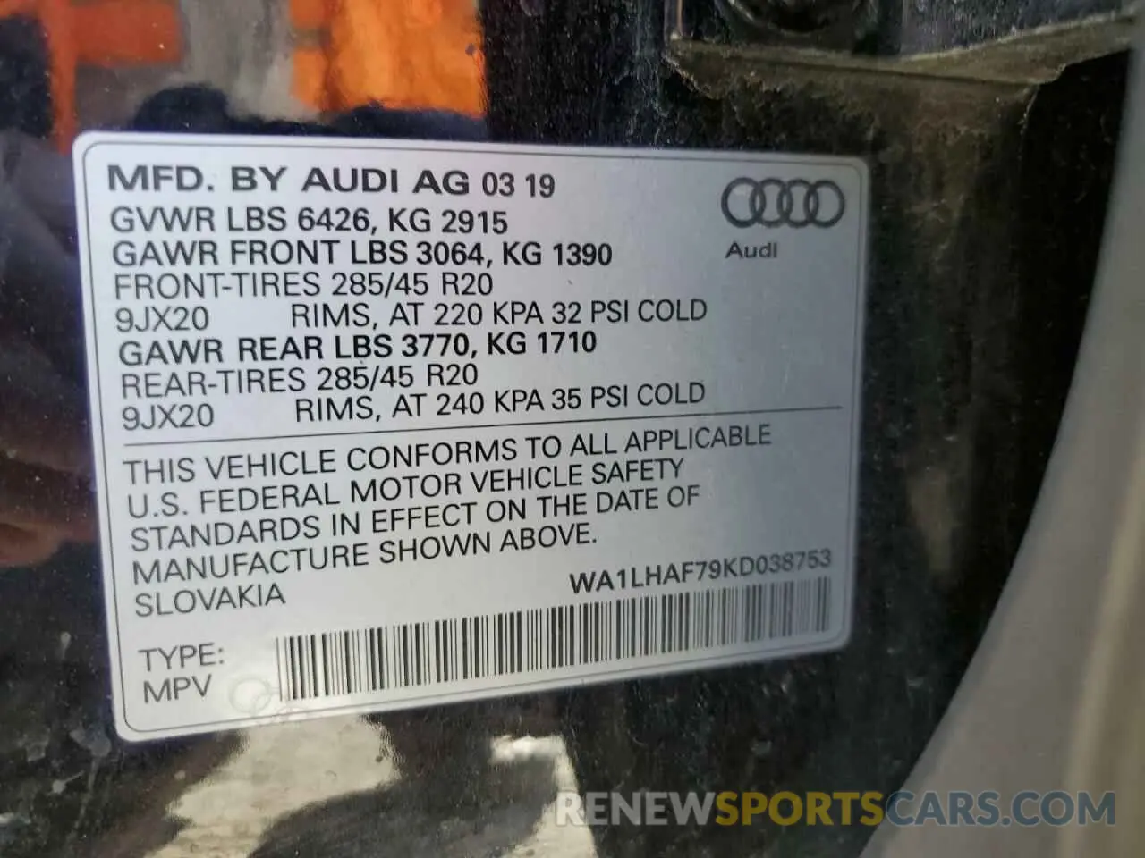 15 Photograph of a damaged car WA1LHAF79KD038753 AUDI Q7 2019