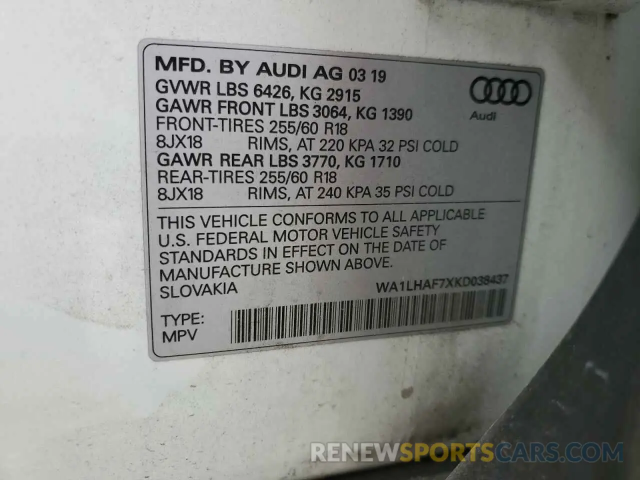 13 Photograph of a damaged car WA1LHAF7XKD038437 AUDI Q7 2019