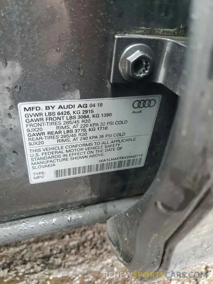 13 Фотография поврежденного автомобиля WA1LHAF7XKD042715 AUDI Q7 2019