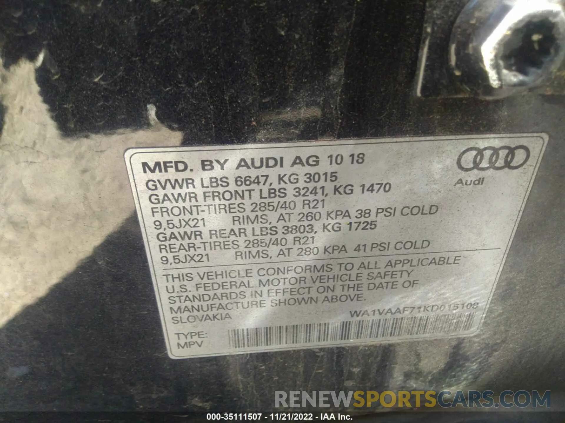 9 Фотография поврежденного автомобиля WA1VAAF71KD015108 AUDI Q7 2019