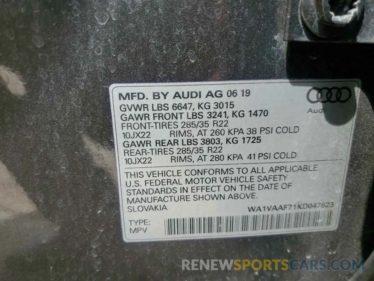 13 Фотография поврежденного автомобиля WA1VAAF71KD047623 AUDI Q7 2019