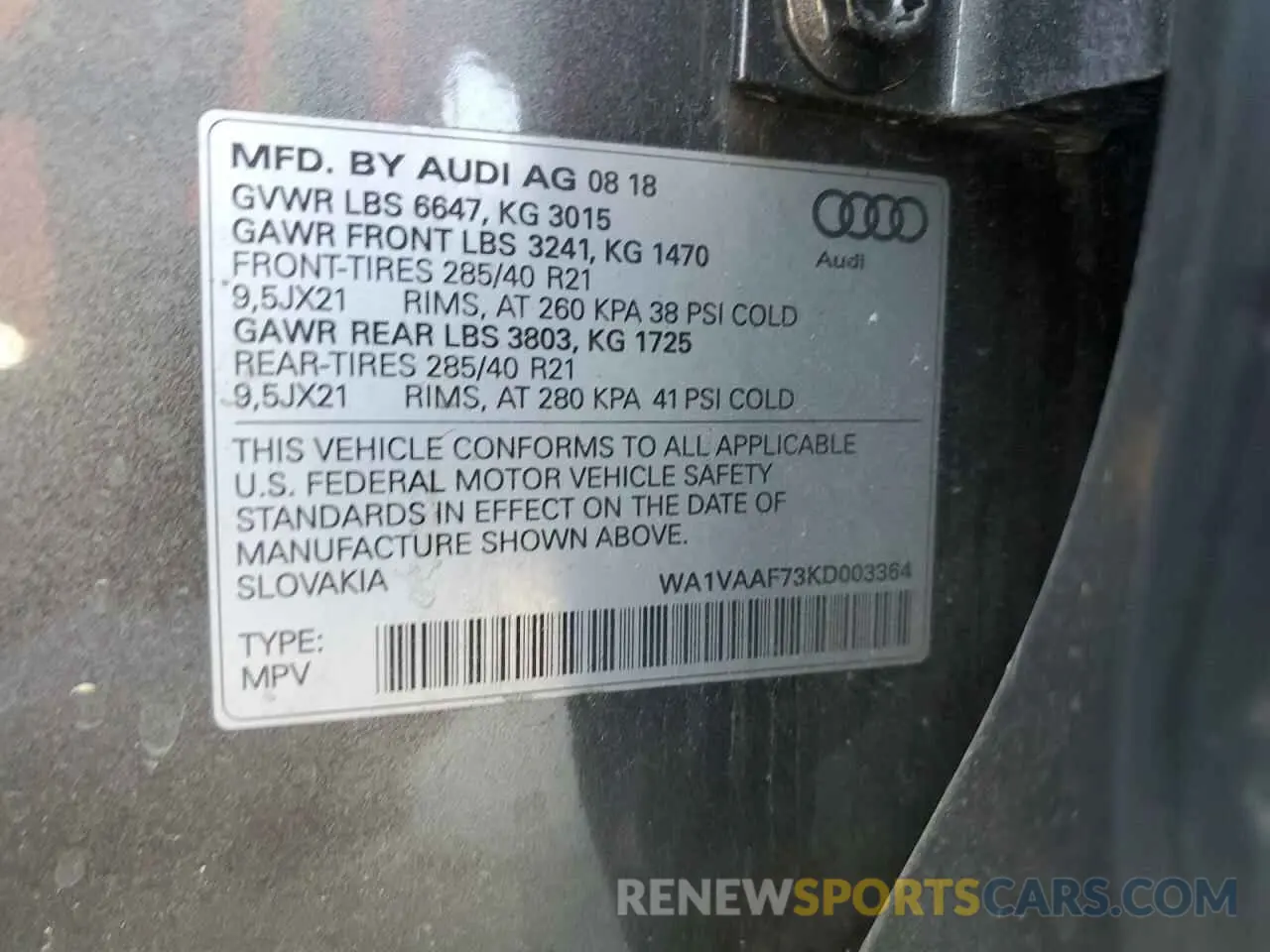 15 Фотография поврежденного автомобиля WA1VAAF73KD003364 AUDI Q7 2019