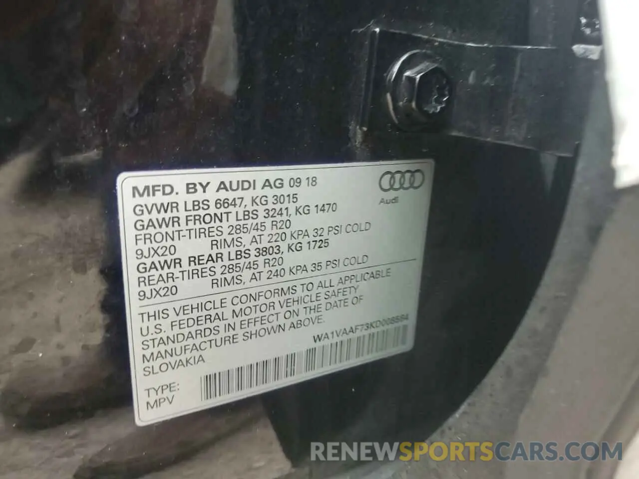 14 Photograph of a damaged car WA1VAAF73KD008564 AUDI Q7 2019