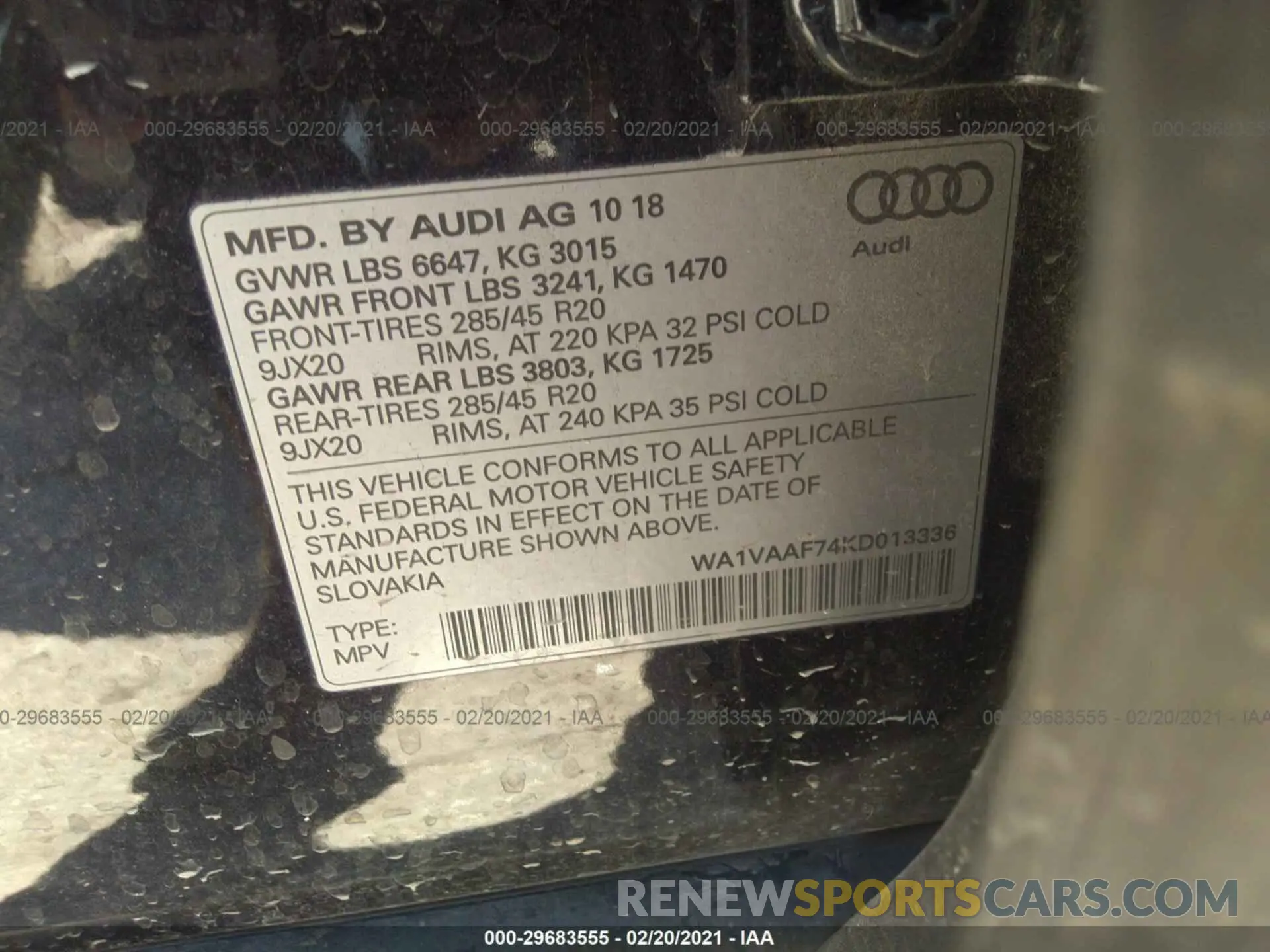 9 Photograph of a damaged car WA1VAAF74KD013336 AUDI Q7 2019