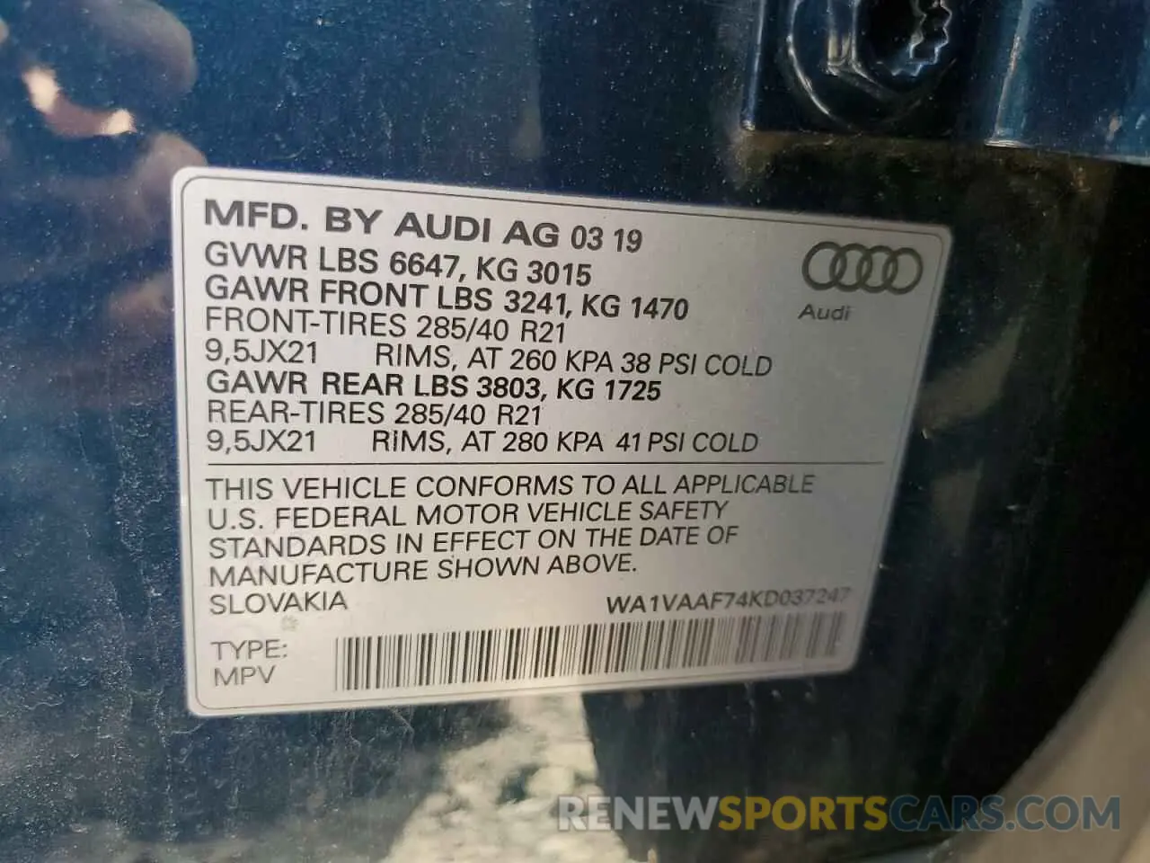 13 Фотография поврежденного автомобиля WA1VAAF74KD037247 AUDI Q7 2019
