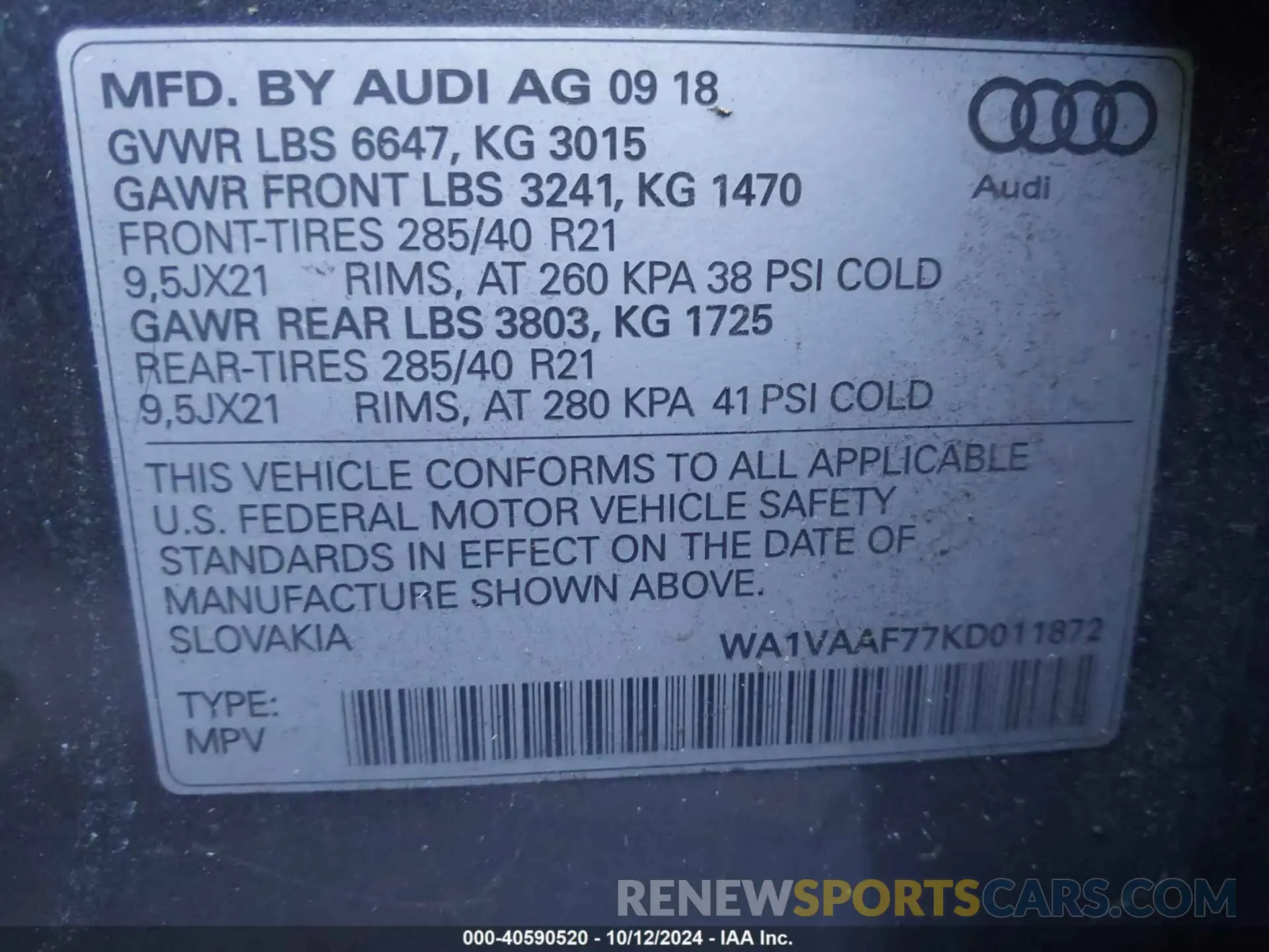 9 Photograph of a damaged car WA1VAAF77KD011872 AUDI Q7 2019