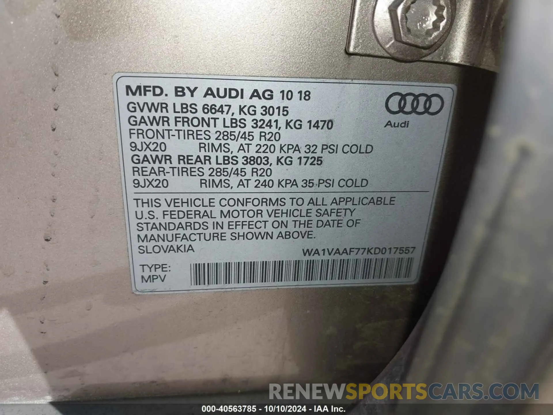 9 Фотография поврежденного автомобиля WA1VAAF77KD017557 AUDI Q7 2019
