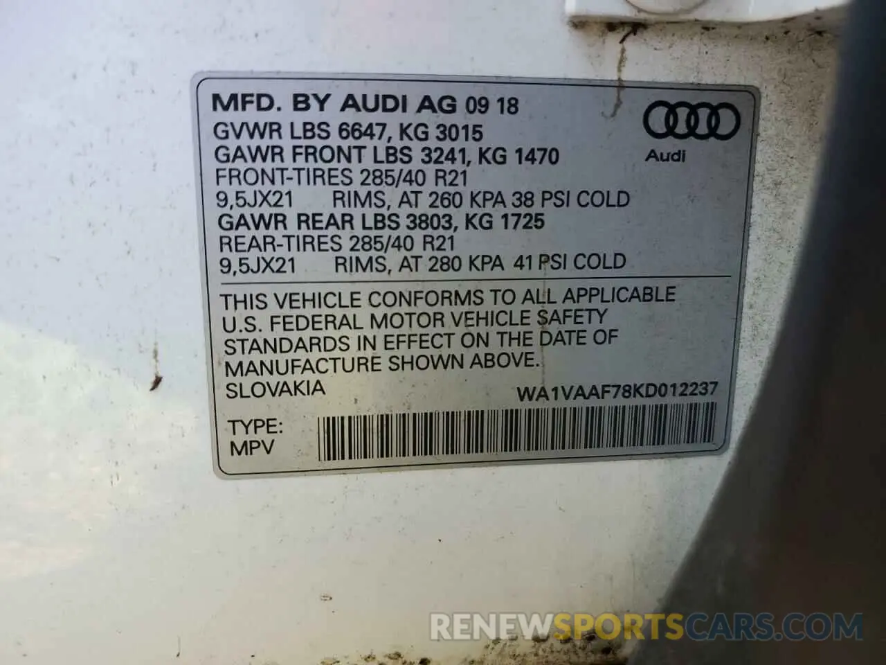 14 Photograph of a damaged car WA1VAAF78KD012237 AUDI Q7 2019