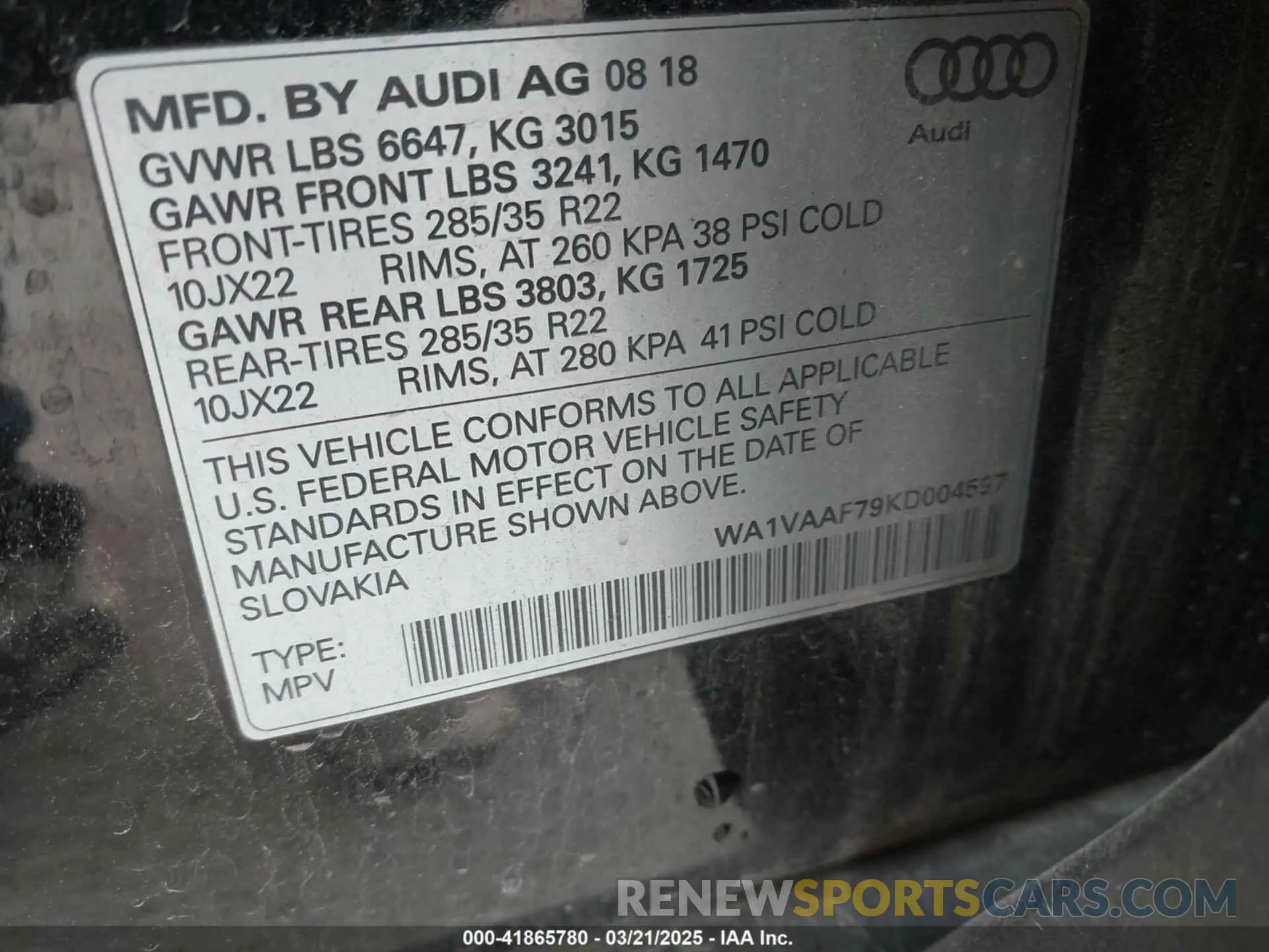 9 Фотография поврежденного автомобиля WA1VAAF79KD004597 AUDI Q7 2019