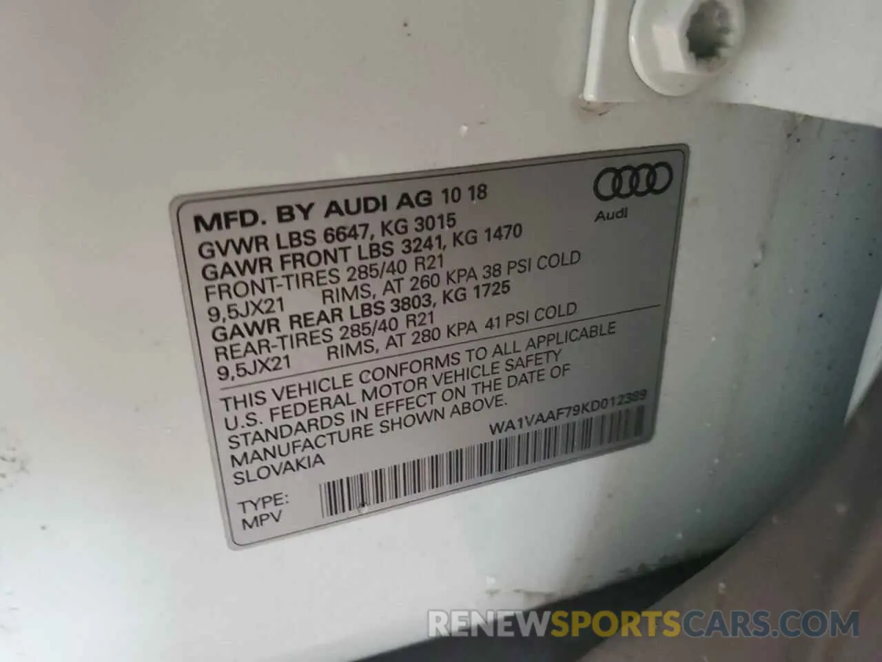 13 Photograph of a damaged car WA1VAAF79KD012389 AUDI Q7 2019