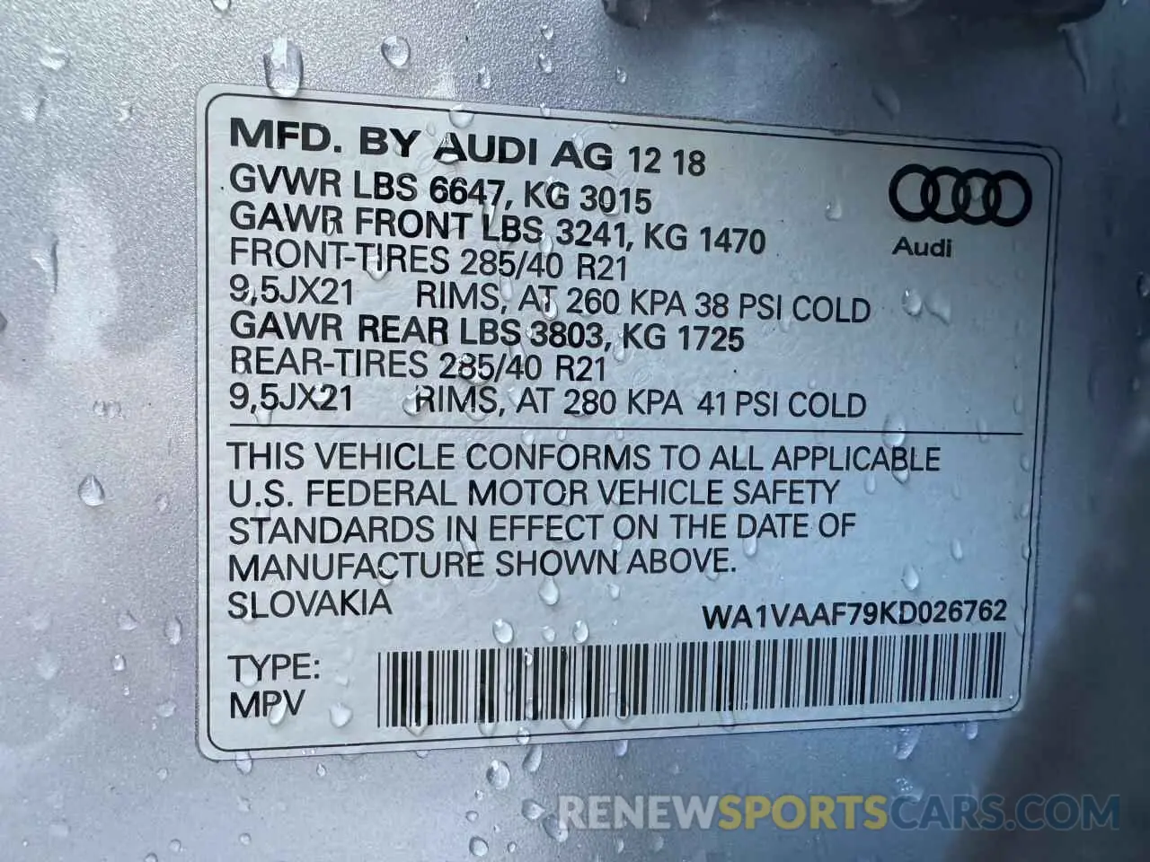 10 Фотография поврежденного автомобиля WA1VAAF79KD026762 AUDI Q7 2019
