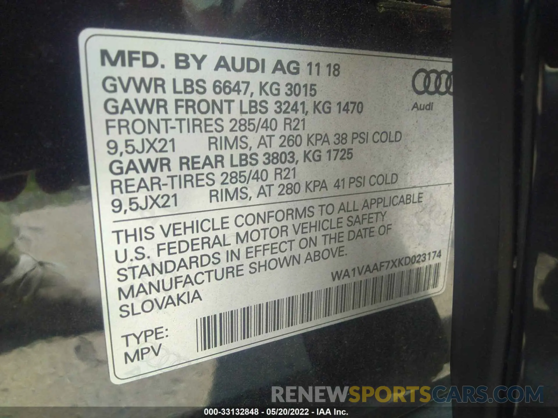 9 Фотография поврежденного автомобиля WA1VAAF7XKD023174 AUDI Q7 2019