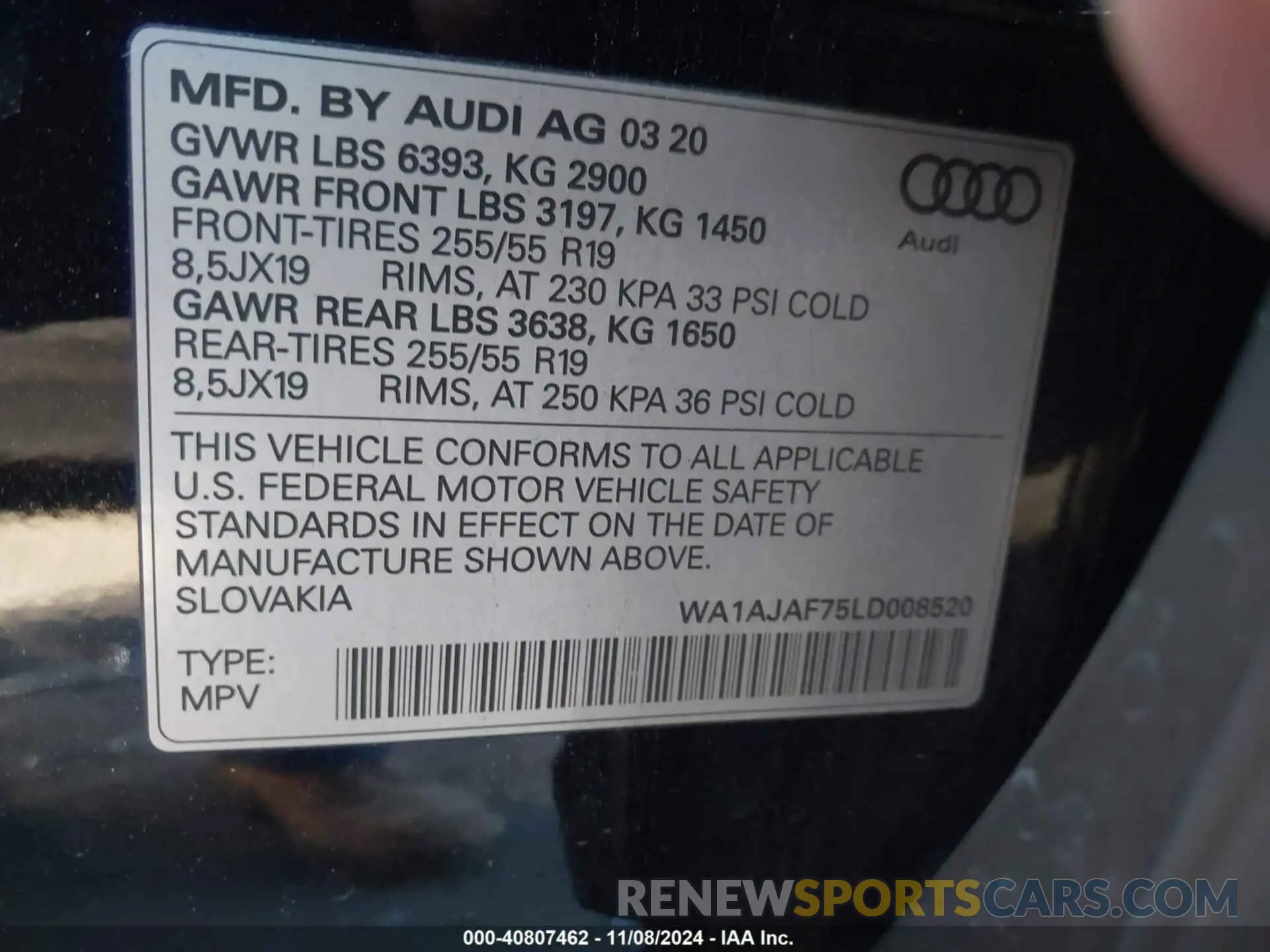 9 Фотография поврежденного автомобиля WA1AJAF75LD008520 AUDI Q7 2020