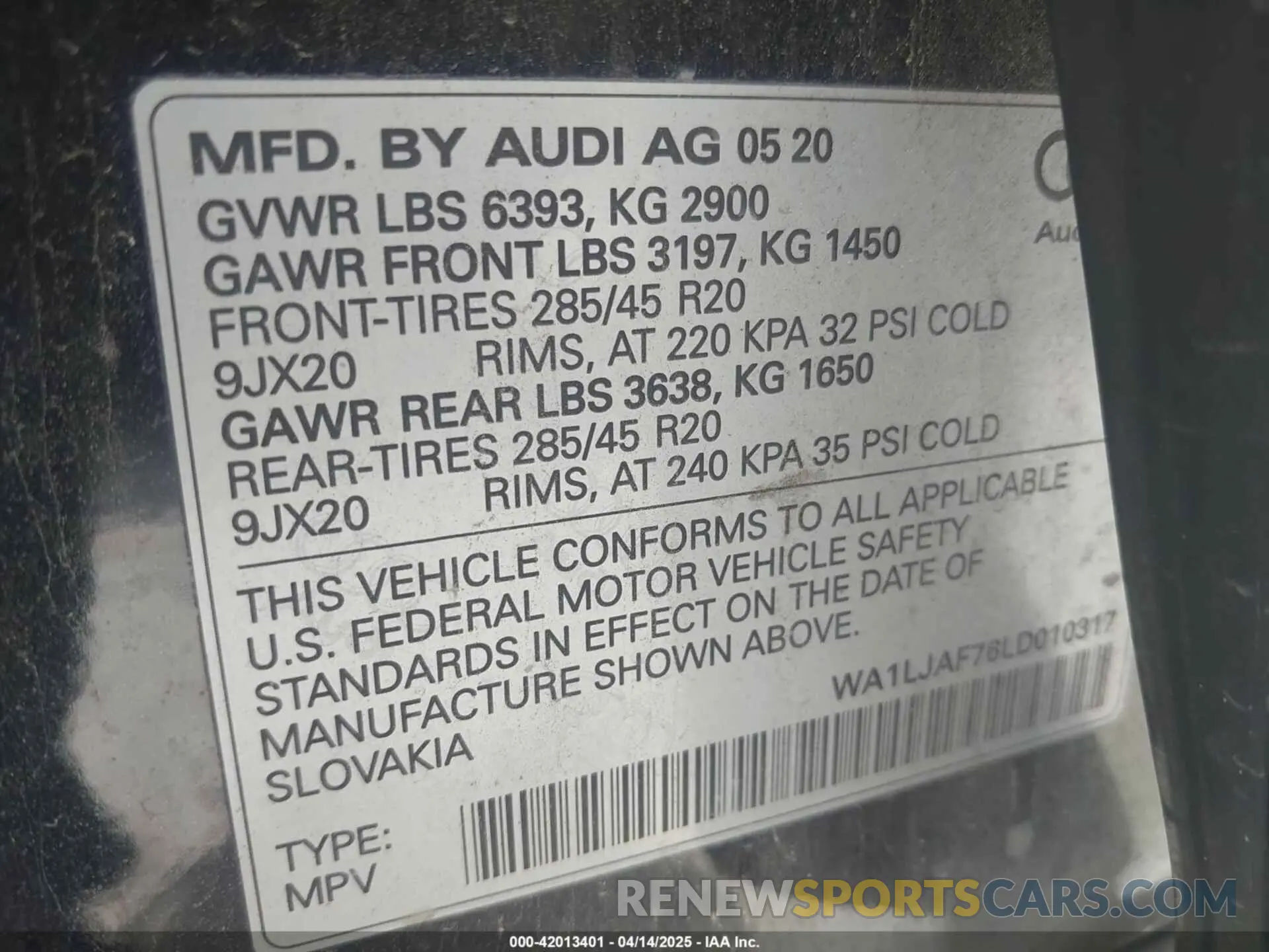 9 Фотография поврежденного автомобиля WA1LJAF76LD010317 AUDI Q7 2020