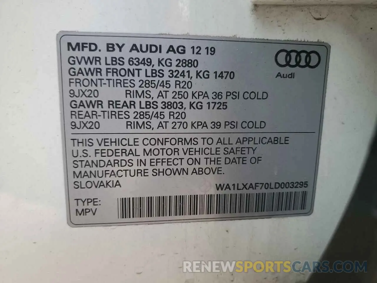 13 Фотография поврежденного автомобиля WA1LXAF70LD003295 AUDI Q7 2020