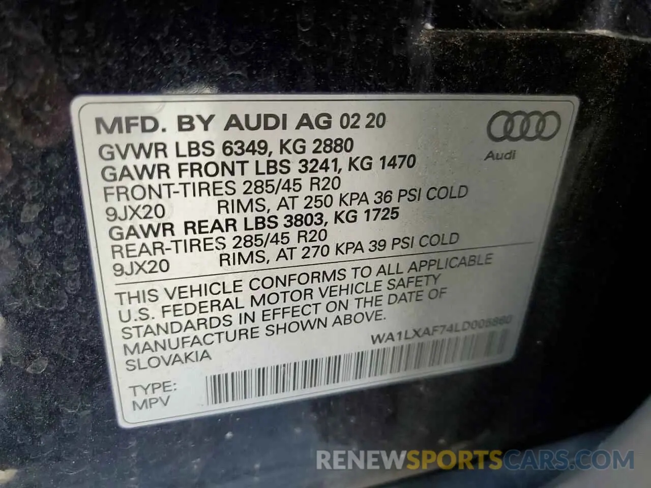 13 Photograph of a damaged car WA1LXAF74LD005860 AUDI Q7 2020