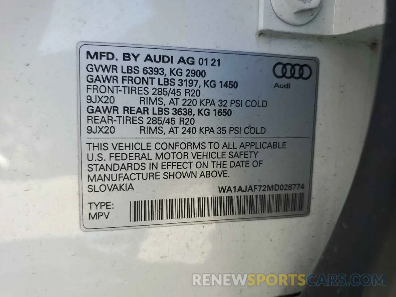 16 Photograph of a damaged car WA1AJAF72MD028774 AUDI Q7 2021