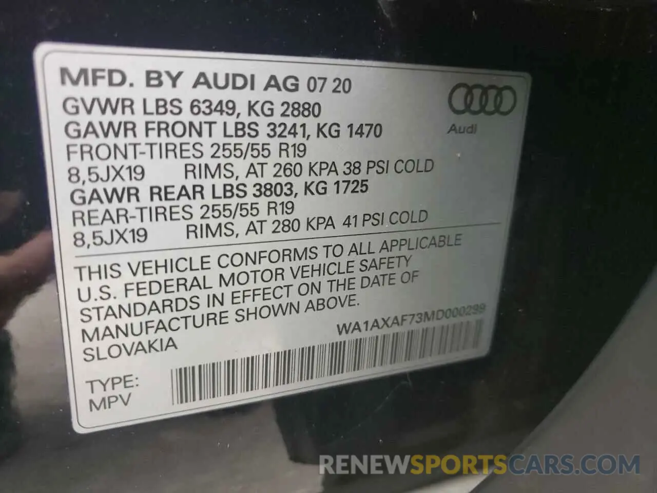 10 Фотография поврежденного автомобиля WA1AXAF73MD000299 AUDI Q7 2021