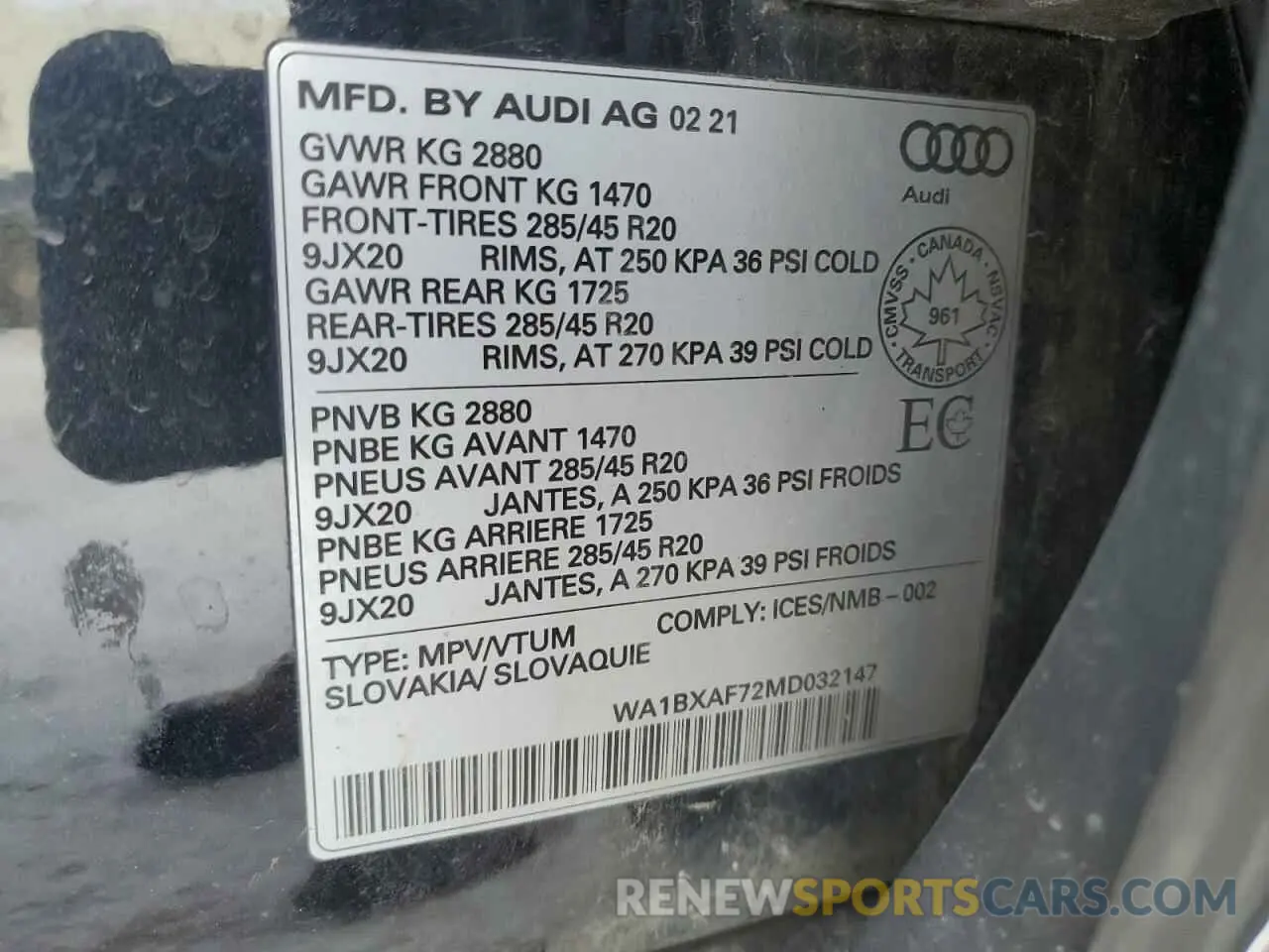 12 Photograph of a damaged car WA1BXAF72MD032147 AUDI Q7 2021