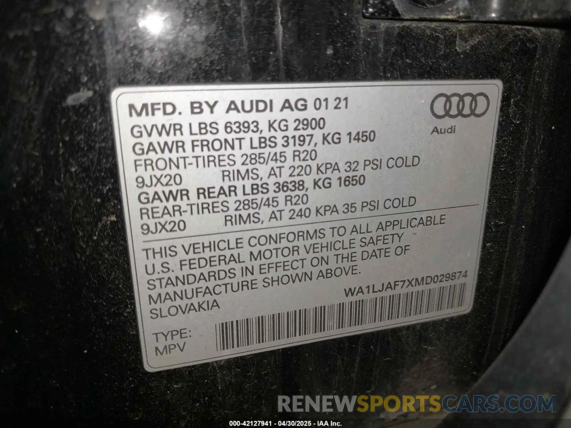 9 Фотография поврежденного автомобиля WA1LJAF7XMD029874 AUDI Q7 2021