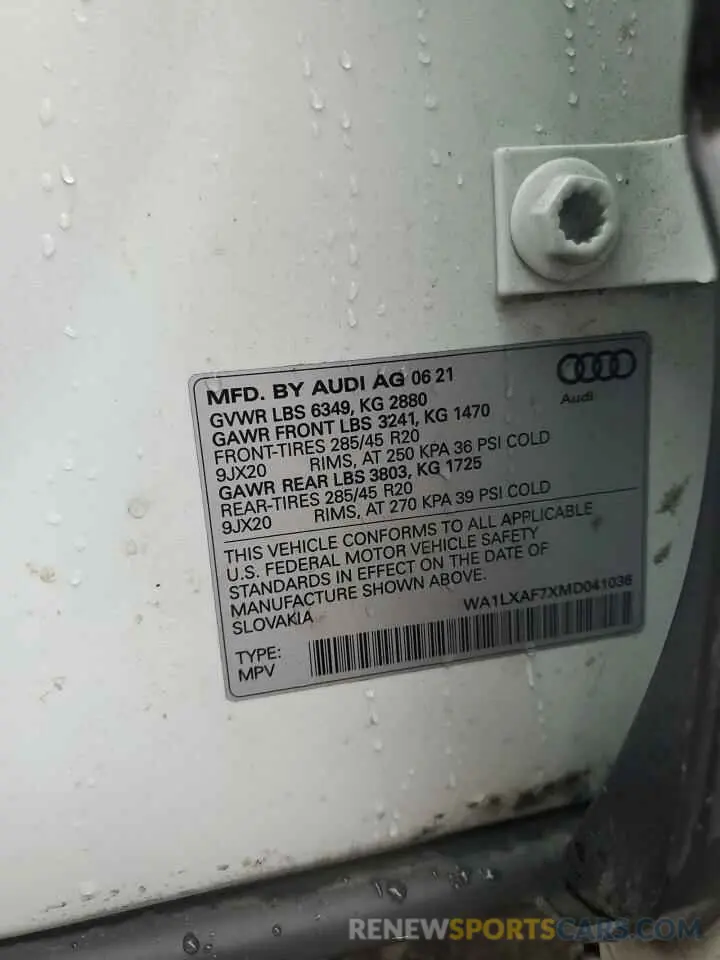 13 Фотография поврежденного автомобиля WA1LXAF7XMD041036 AUDI Q7 2021