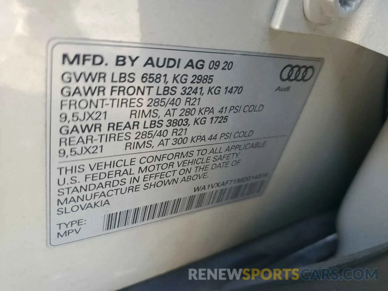 14 Photograph of a damaged car WA1VXAF71MD014316 AUDI Q7 2021