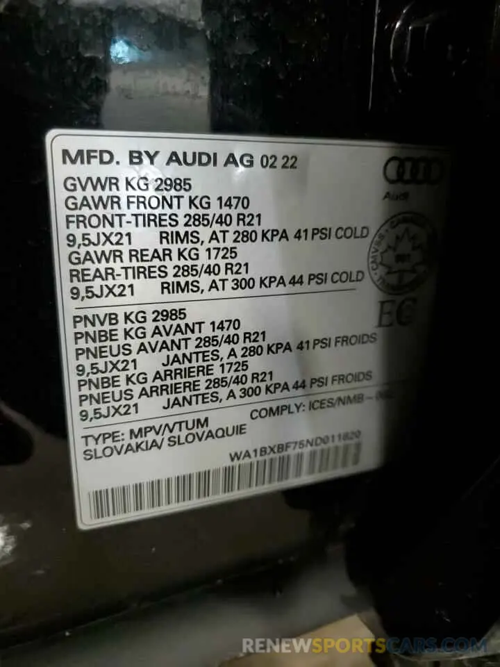 14 Фотография поврежденного автомобиля WA1BXBF75ND011820 AUDI Q7 2022