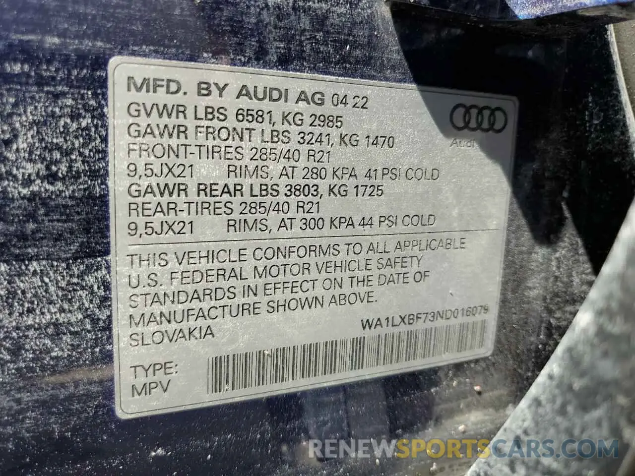 14 Photograph of a damaged car WA1LXBF73ND016079 AUDI Q7 2022