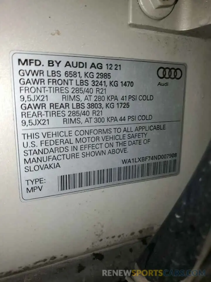 13 Photograph of a damaged car WA1LXBF74ND007908 AUDI Q7 2022
