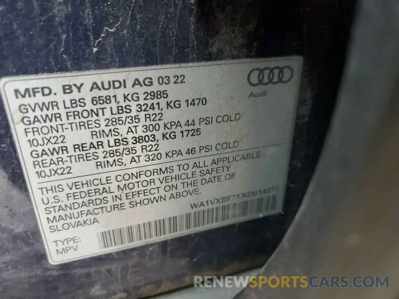 14 Фотография поврежденного автомобиля WA1VXBF7XND014371 AUDI Q7 2022