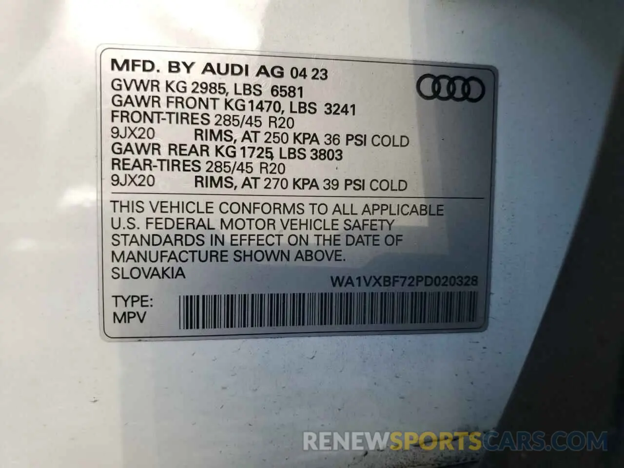 14 Фотография поврежденного автомобиля WA1VXBF72PD020328 AUDI Q7 2023