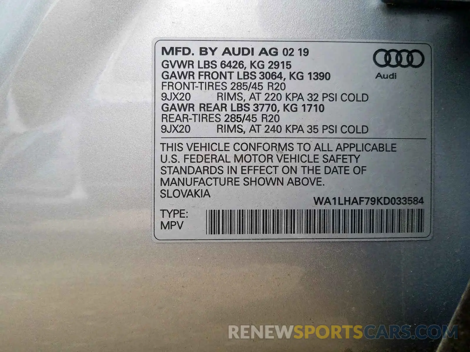 10 Photograph of a damaged car WA1LHAF79KD033584 AUDI Q7 PREMIUM 2019