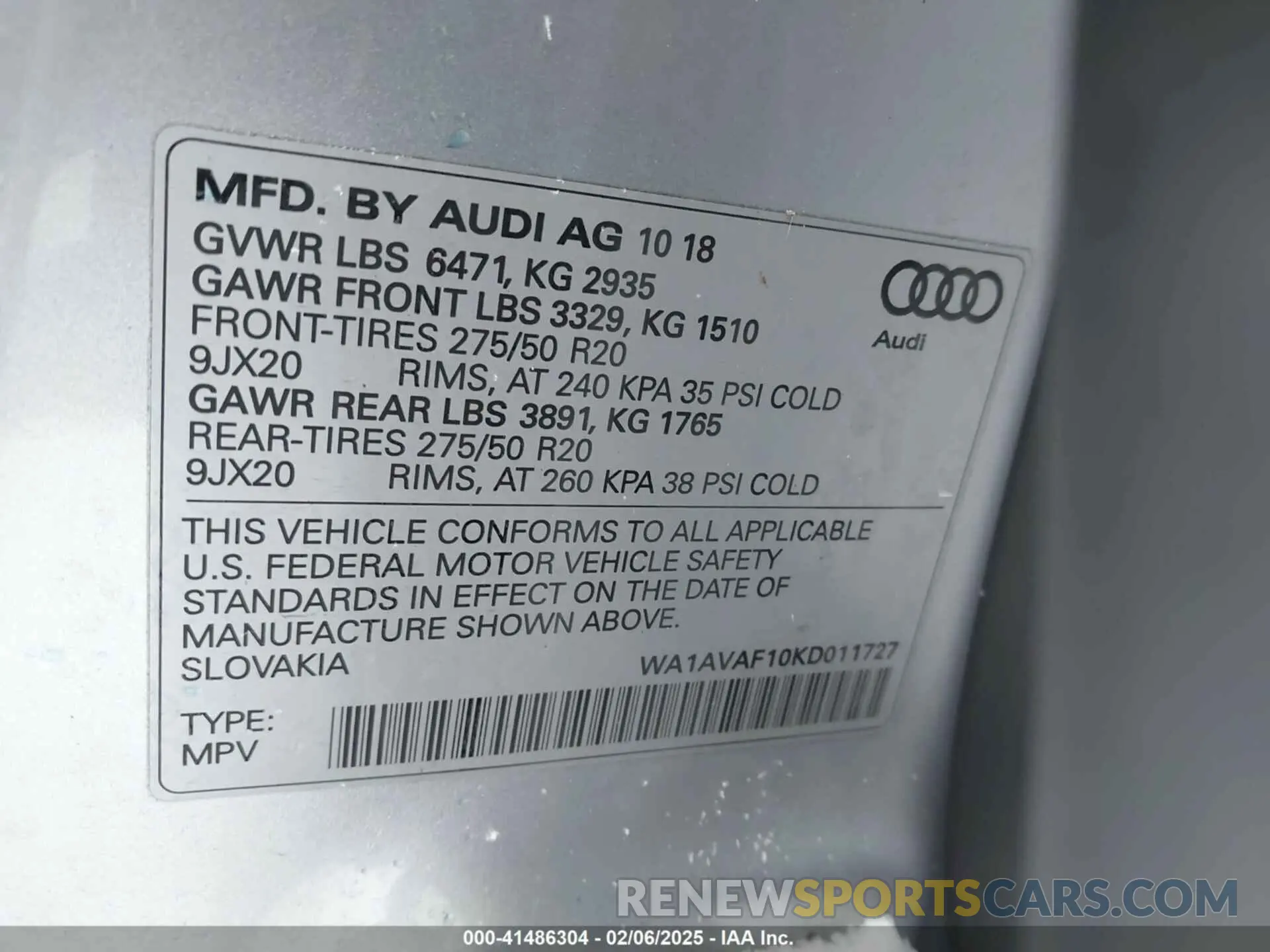 9 Фотография поврежденного автомобиля WA1AVAF10KD011727 AUDI Q8 2019