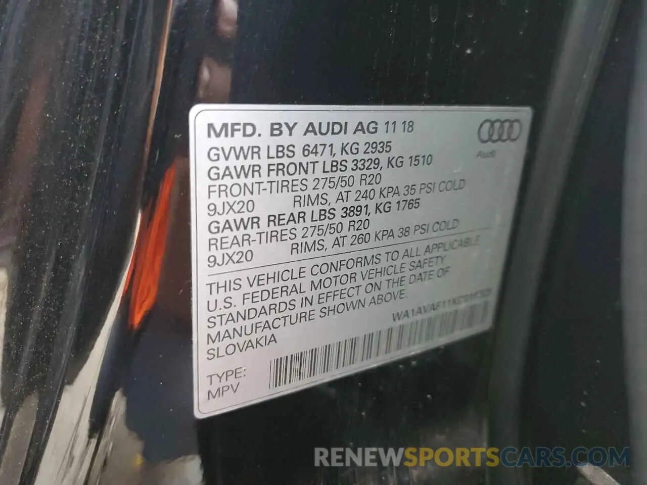 13 Photograph of a damaged car WA1AVAF11KD016323 AUDI Q8 2019