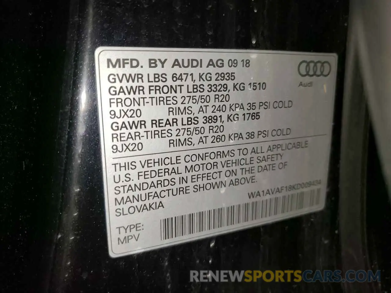 13 Photograph of a damaged car WA1AVAF18KD009434 AUDI Q8 2019
