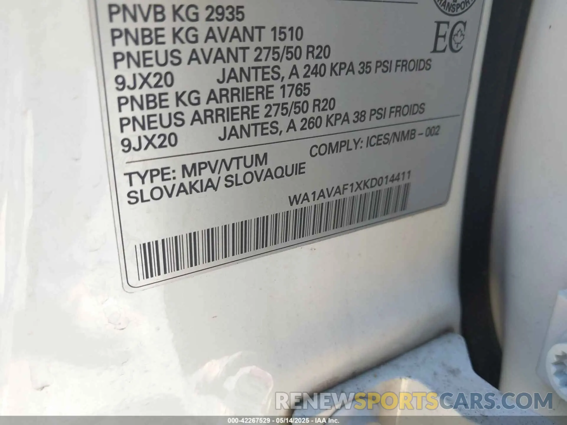 9 Фотография поврежденного автомобиля WA1AVAF1XKD014411 AUDI Q8 2019