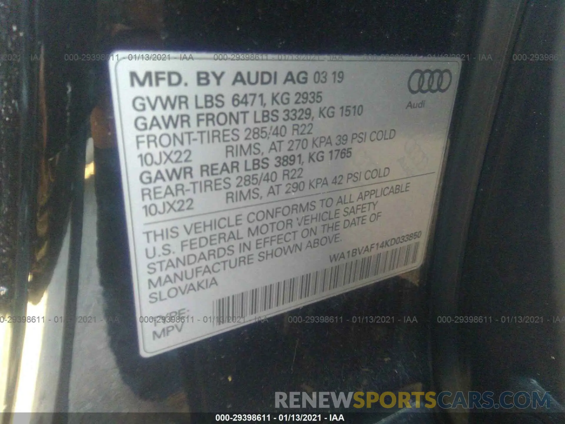 9 Фотография поврежденного автомобиля WA1BVAF14KD033850 AUDI Q8 2019