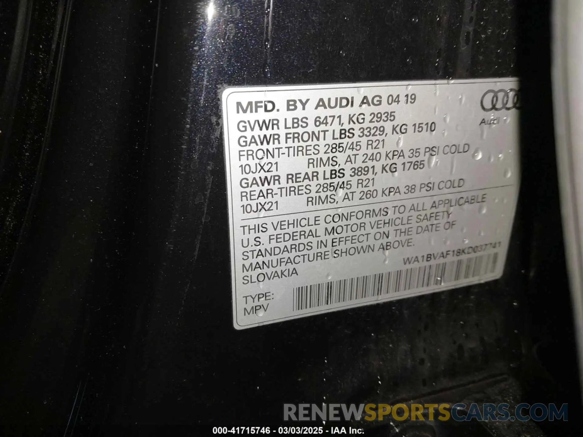 9 Фотография поврежденного автомобиля WA1BVAF18KD037741 AUDI Q8 2019