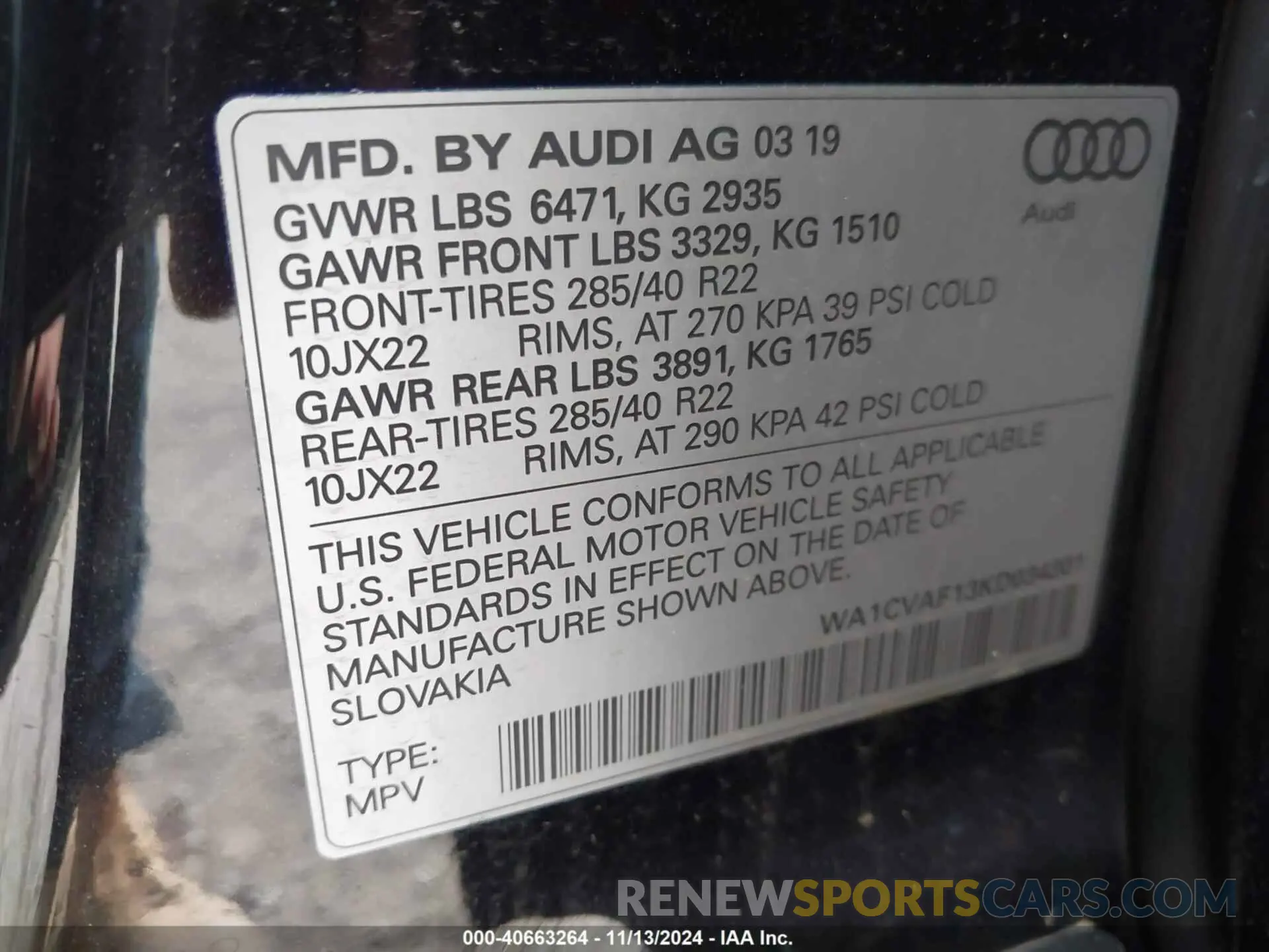 9 Photograph of a damaged car WA1CVAF13KD034301 AUDI Q8 2019