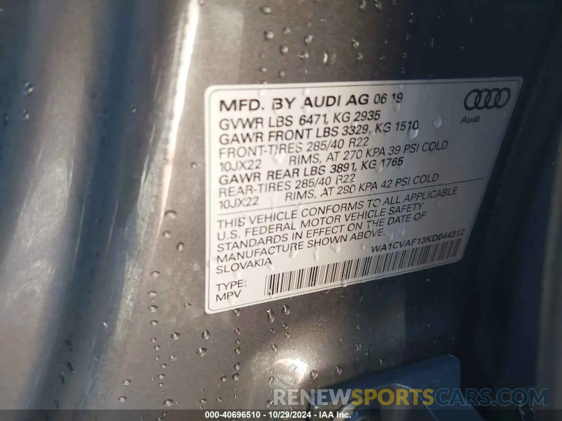 9 Фотография поврежденного автомобиля WA1CVAF13KD044312 AUDI Q8 2019