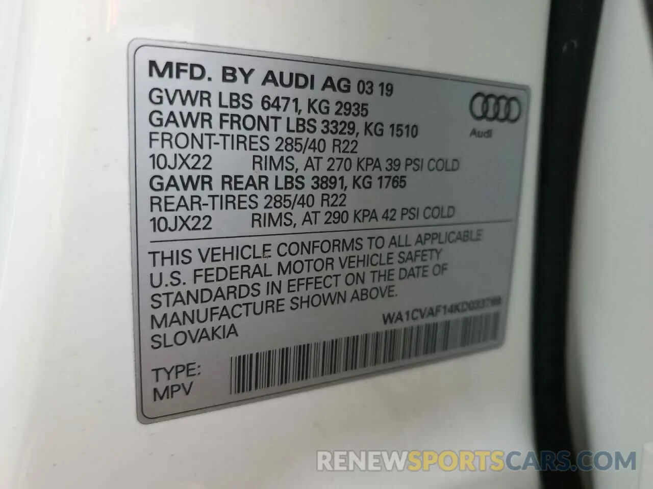 13 Photograph of a damaged car WA1CVAF14KD033769 AUDI Q8 2019